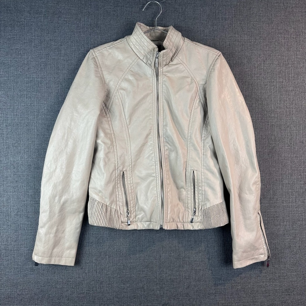 Laura Lane Womens XL Faux Leather Moto Jacket Zip Front Collar‎ Buckle Detail